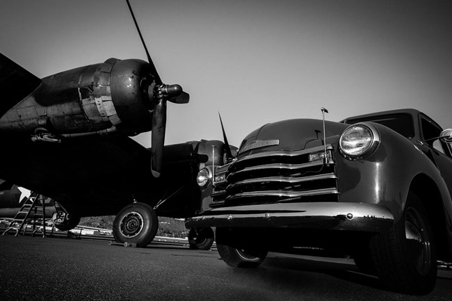 B17 and vintage Chevrolet at Gillespie Field